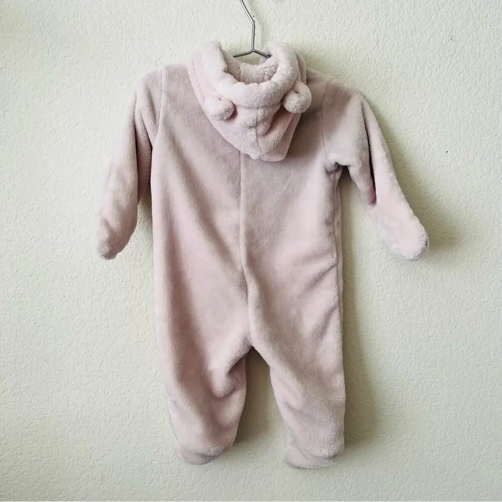 First Impressions Whisper Pink Zip Furry Bunting Footie Onesie Ear Hoodie